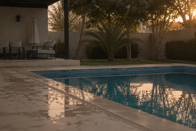 A quiet residential pool before a coaching session