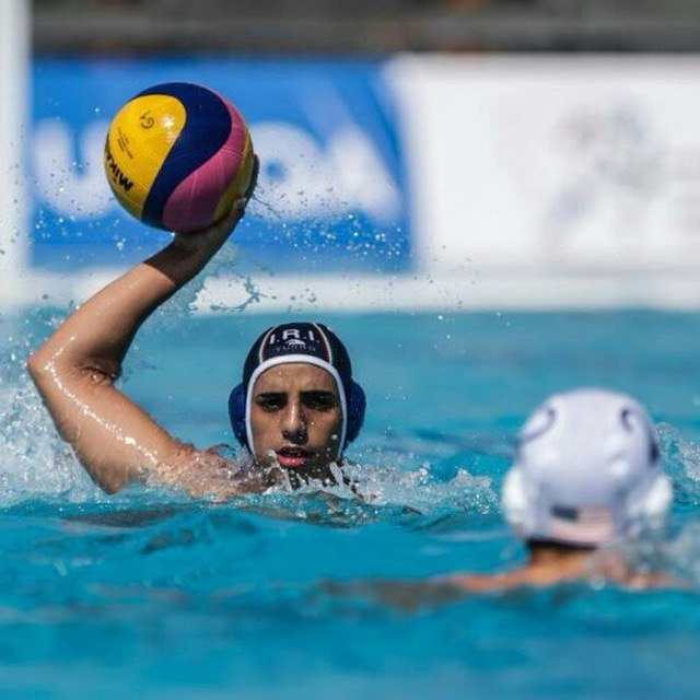 Amirhossein Heidari competing in water polo
